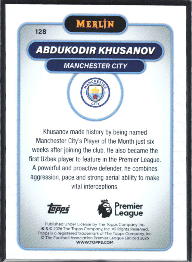 Abdukodir Khusanov 2026 Merlin Premier League #128 – baksida