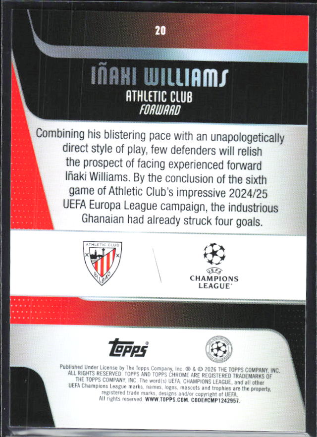 Iñaki Williams 2025-26 Chrome UEFA #20 – baksida