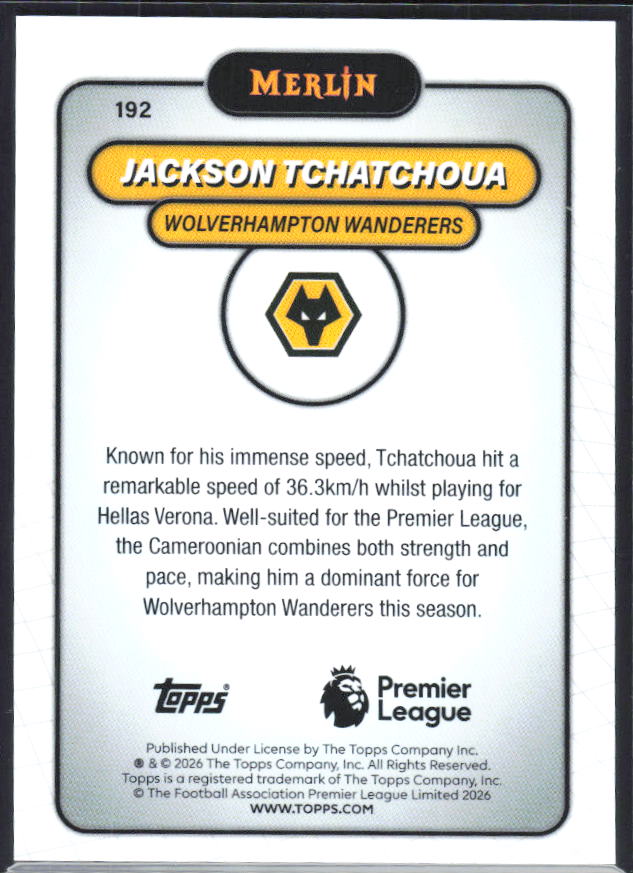 Jackson Tchatchoua 2026 Merlin Premier League #192 – baksida