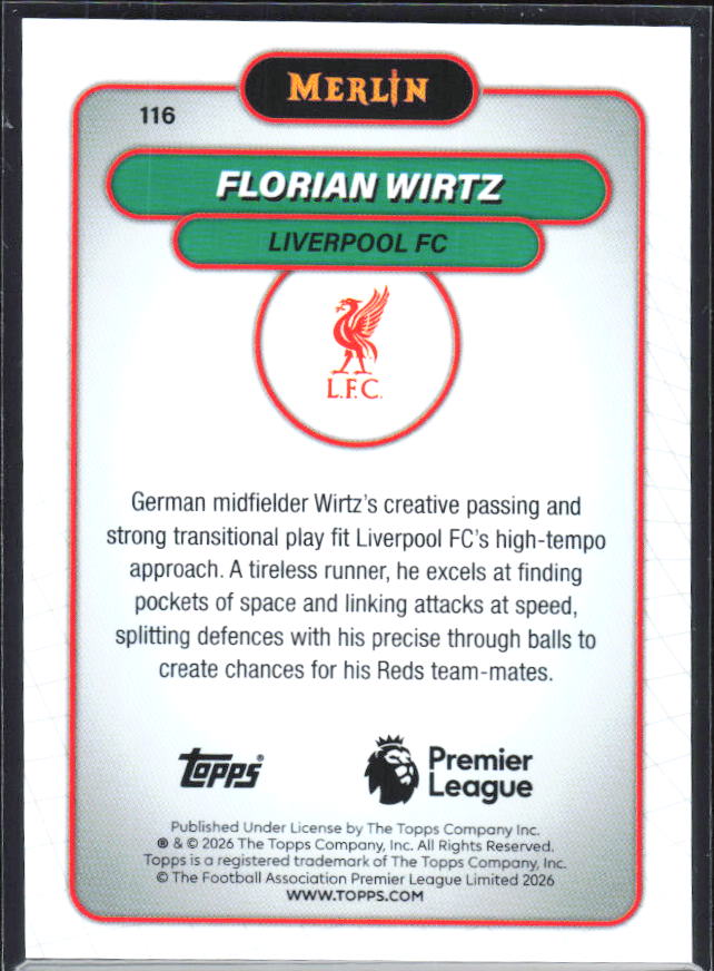 Florian Wirtz 2026 Merlin Premier League #116 – baksida