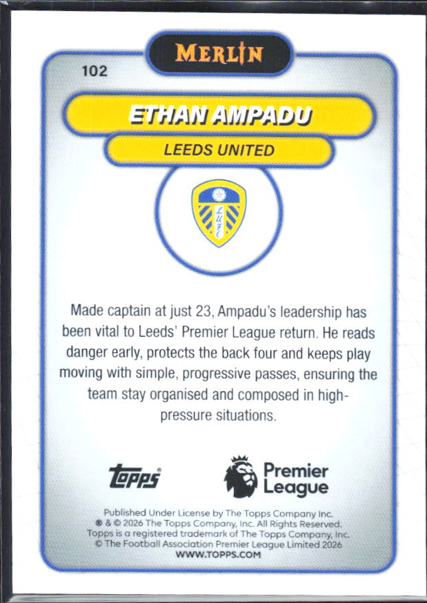 Ethan Ampadu 2026 Merlin Premier League #102 – baksida