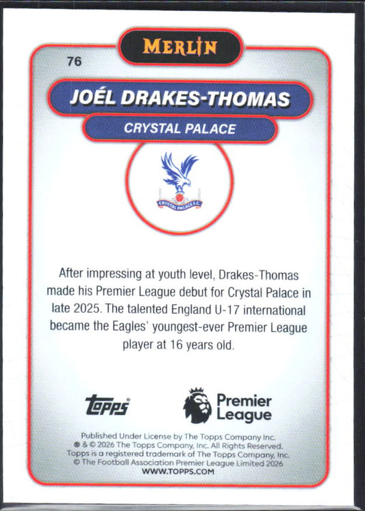 Joel Drakes-Thomas 2026 Merlin Premier League RC #76 – baksida