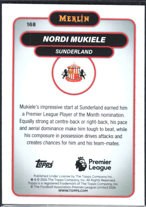 Nordi Mukiele 2026 Merlin Premier League #168 – baksida