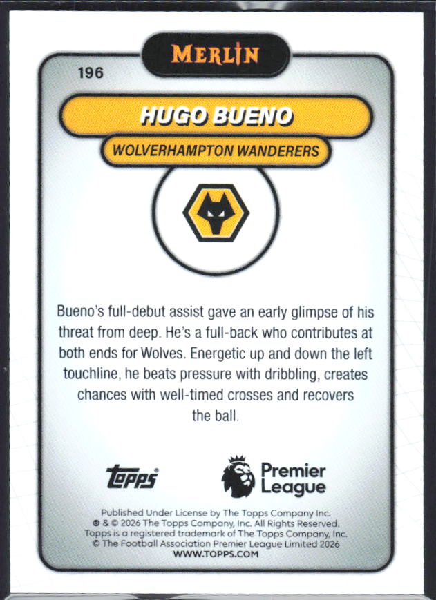 Hugo Bueno 2026 Merlin Premier League #196 – baksida