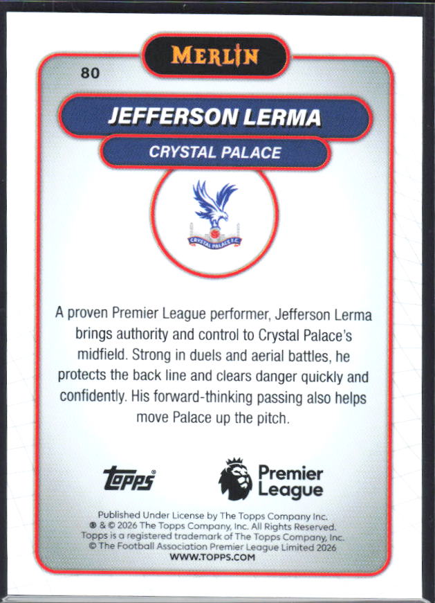 Jefferson Lerma 2026 Merlin Premier League #80 – baksida