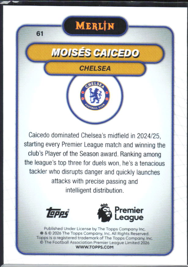 Moisés Caicedo 2026 Merlin Premier League #61 – baksida