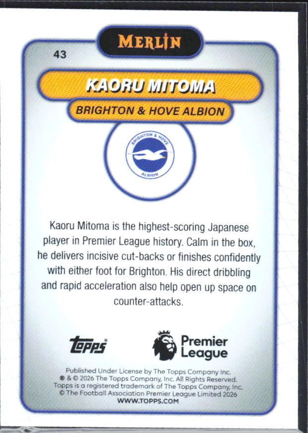Kaoru Mitoma 2026 Merlin Premier League #43 – baksida