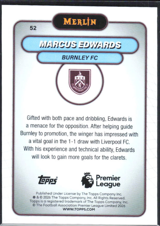 Marcus Edwards 2026 Merlin Premier League #52 – baksida