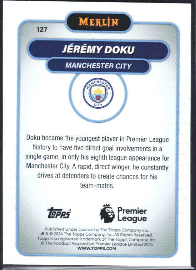 Jérémy Doku 2026 Merlin Premier League #127 – baksida