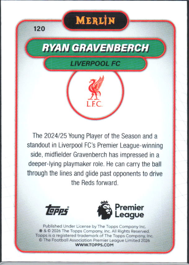 Ryan Gravenberch 2026 Merlin Premier League #120 – baksida