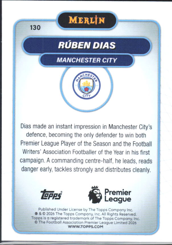 Rúben Dias 2026 Merlin Premier League #130 – baksida