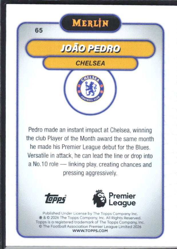 João Pedro 2026 Merlin Premier League #65 – baksida