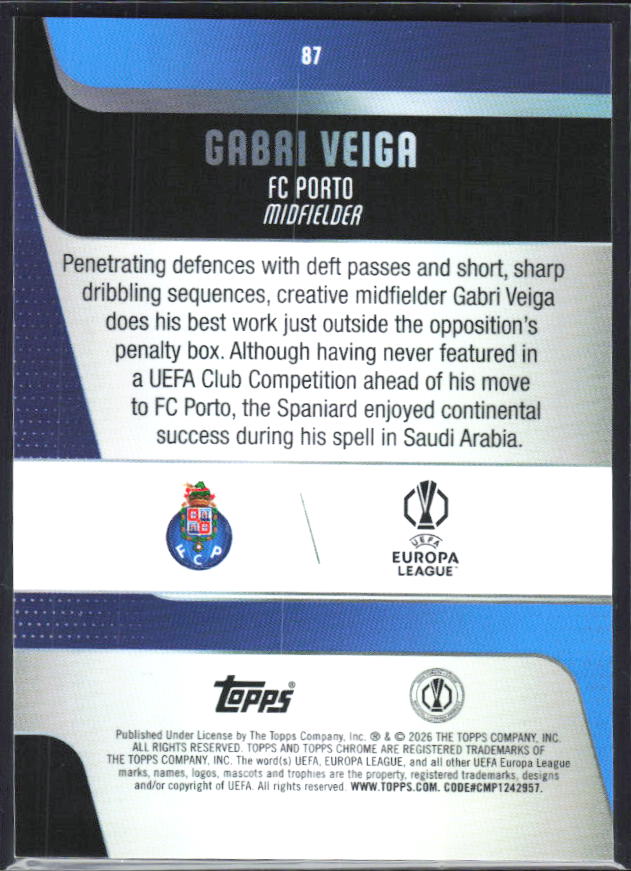 Gabri Veiga 2025-26 Chrome UEFA #87 – baksida