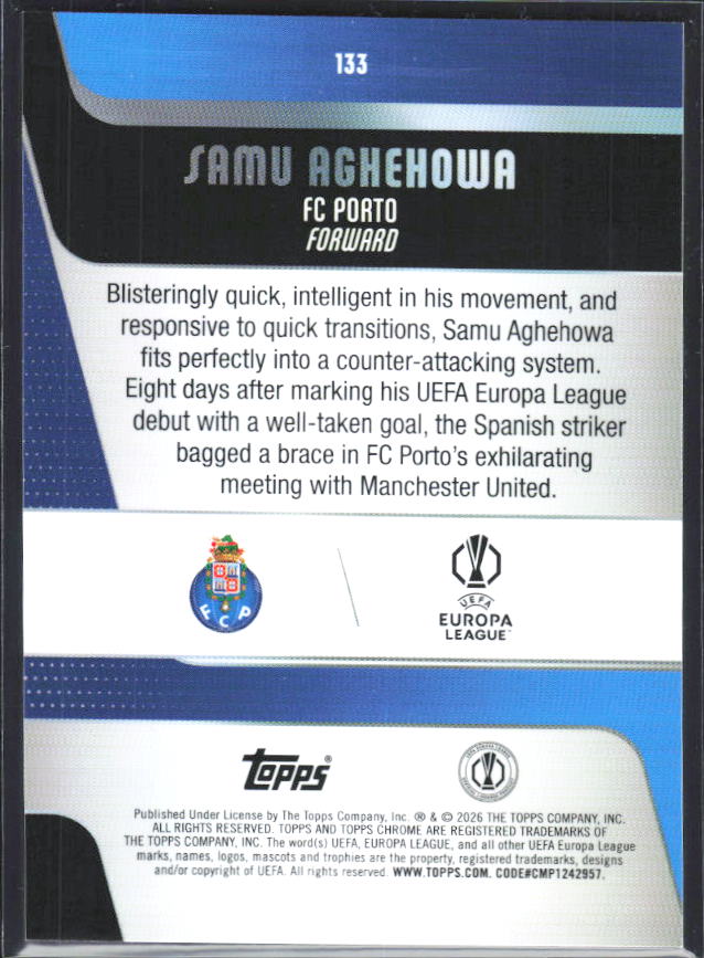 Samu Aghehowa 2025-26 Chrome UEFA #133 – baksida