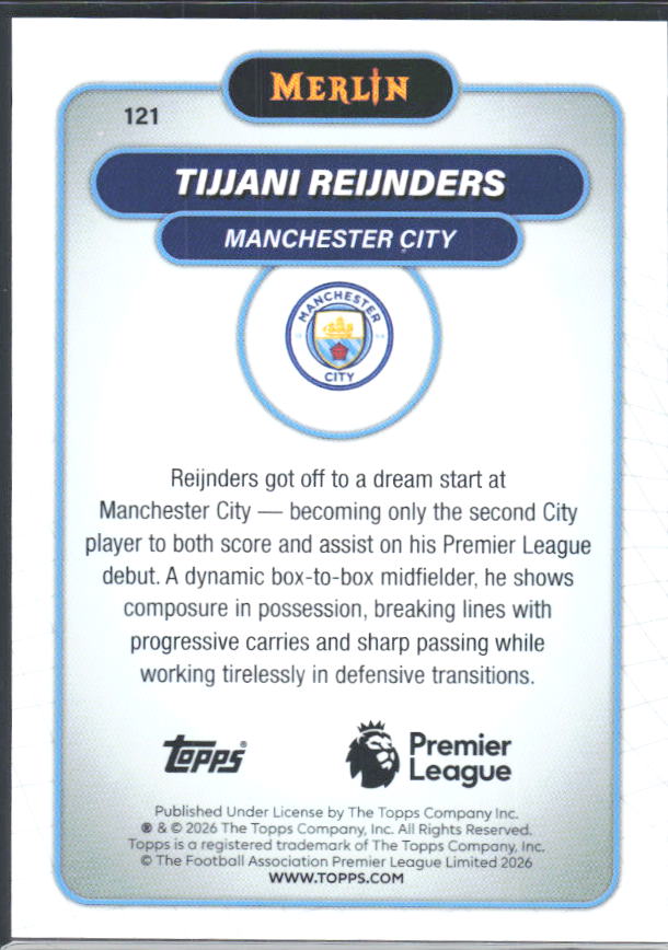 Tijjani Reijnders 2026 Merlin Premier League #121 – baksida