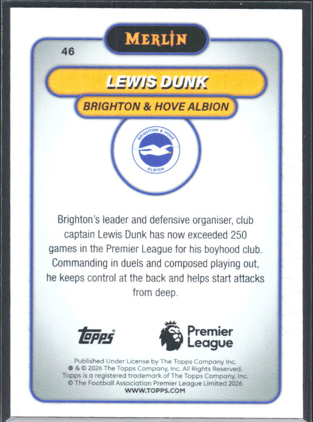Lewis Dunk 2026 Merlin Premier League #46 – baksida