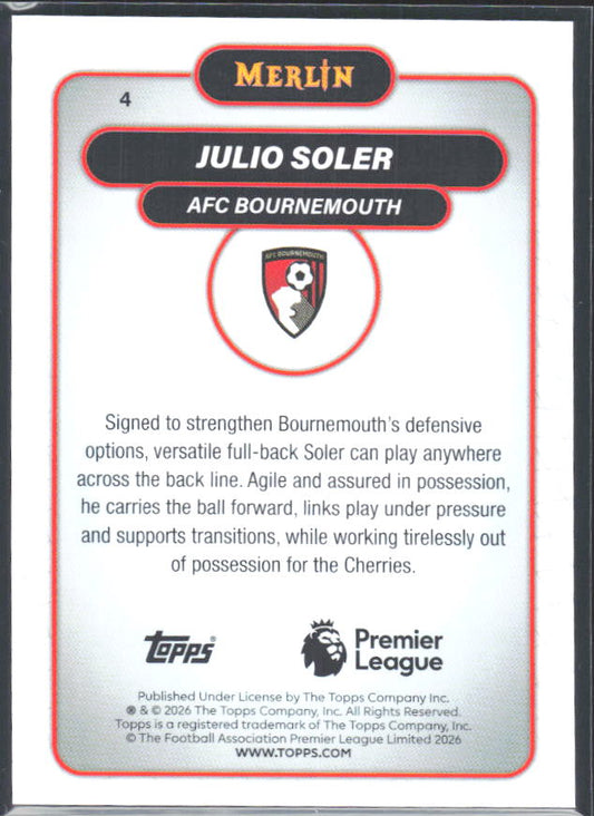 Julio Soler 2026 Merlin Premier League RC #4 – baksida