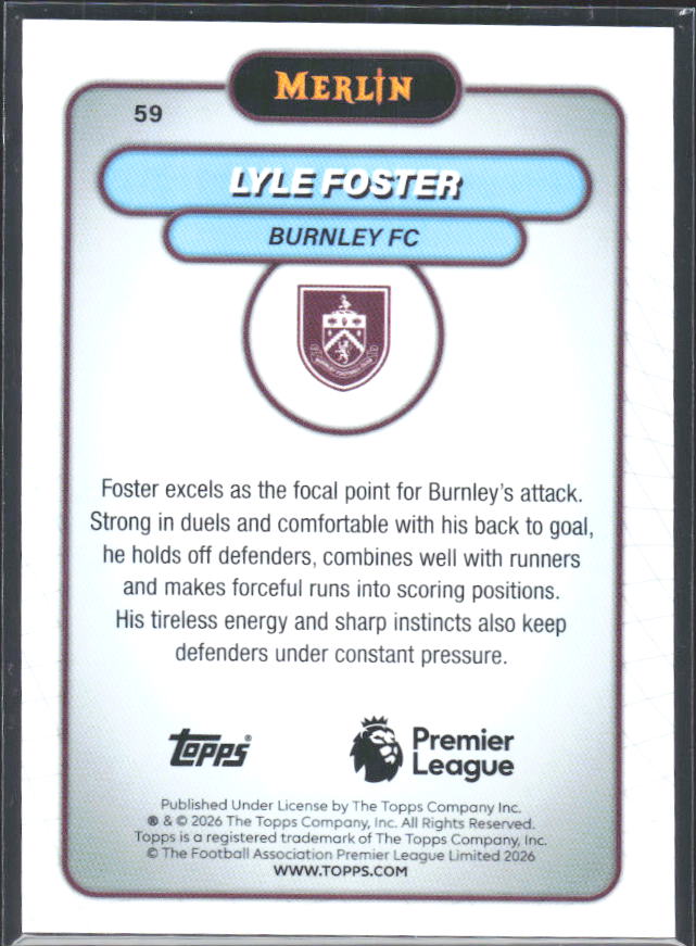 Lyle Foster 2026 Merlin Premier League #59 – baksida