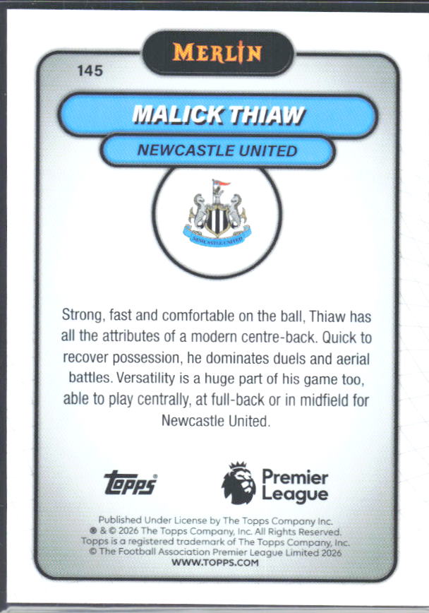 Malick Thiaw 2026 Merlin Premier League #145 – baksida