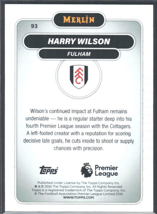 Harry Wilson 2026 Merlin Premier League #93 – baksida