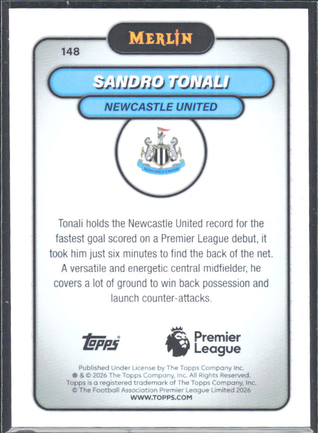 Sandro Tonali 2026 Merlin Premier League #148 – baksida