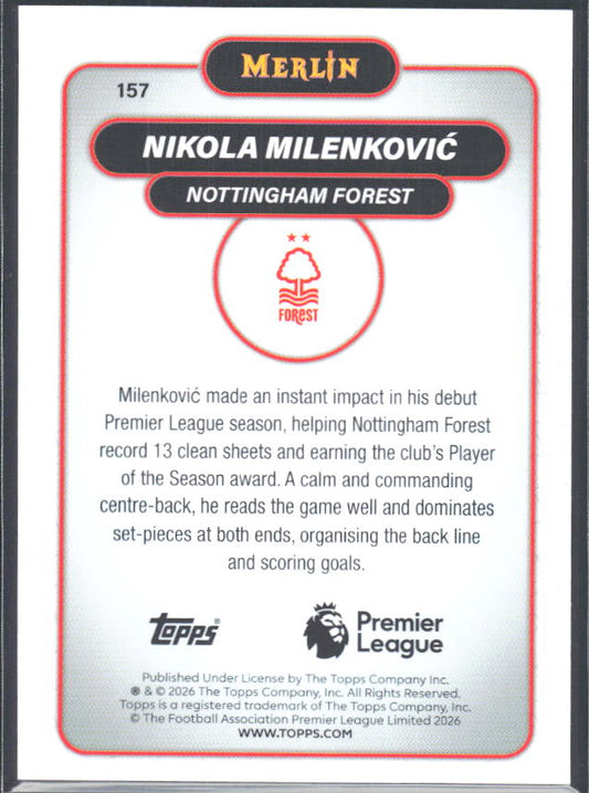 Nikola Milenković 2026 Merlin Premier League #157 – baksida