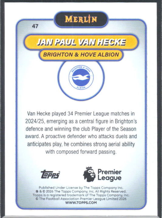 Jan Paul van Hecke 2026 Merlin Premier League #47 – baksida