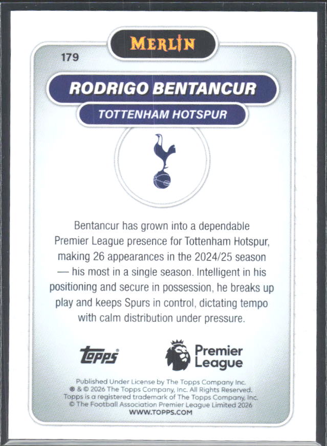 Rodrigo Bentancur 2026 Merlin Premier League #179 – baksida