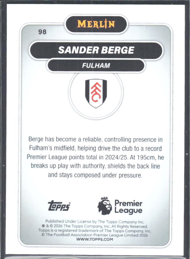 Sander Berge 2026 Merlin Premier League #98 – baksida