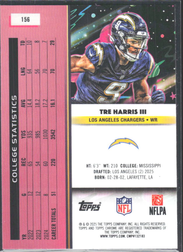 Tre Harris III 2025 Cosmic Chrome RC #156 – baksida
