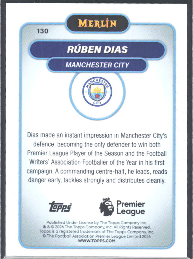 Rúben Dias 2026 Merlin Premier League #130 – baksida