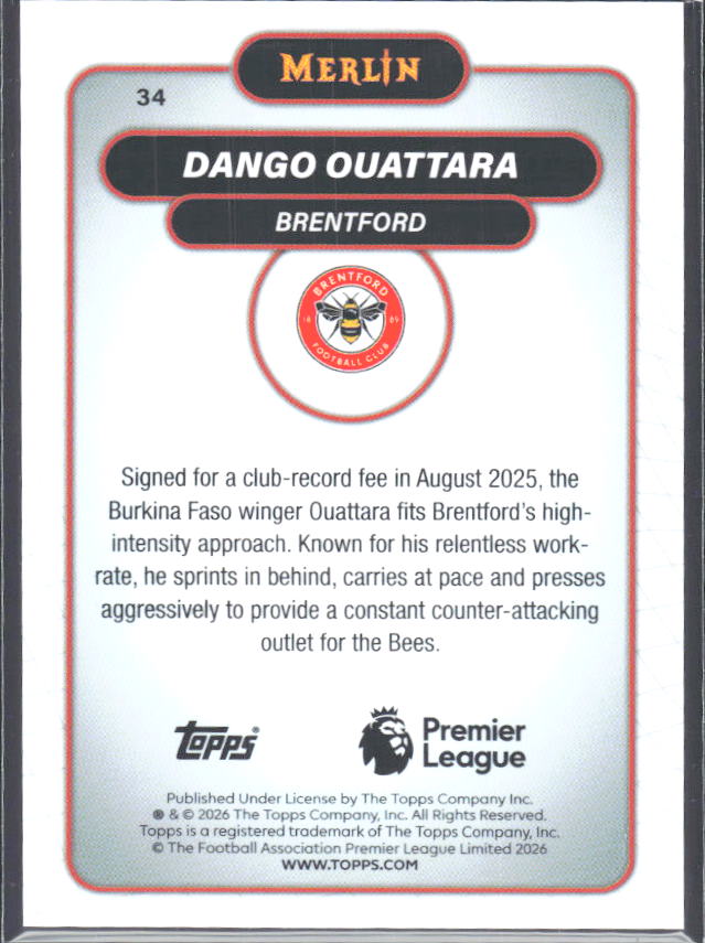 Dango Ouattara 2026 Merlin Premier League #34 – baksida
