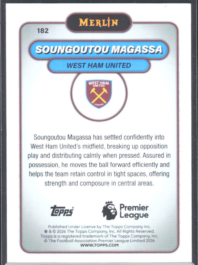 Soungoutou Magassa 2026 Merlin Premier League #182 – baksida