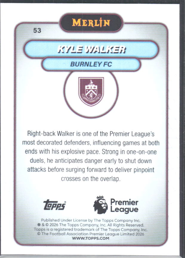 Kyle Walker 2026 Merlin Premier League #53 – baksida