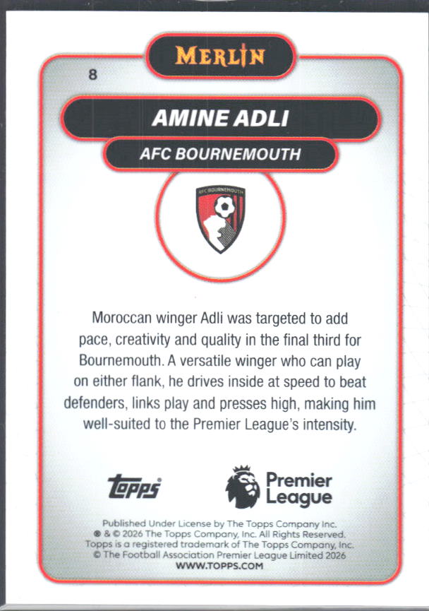 Amine Adli 2026 Merlin Premier League #8 – baksida
