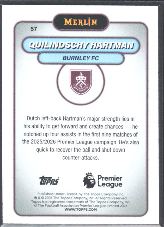 Quilindschy Hartman 2026 Merlin Premier League #57 – baksida