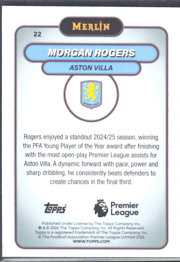 Morgan Rogers 2026 Merlin Premier League #22 – baksida