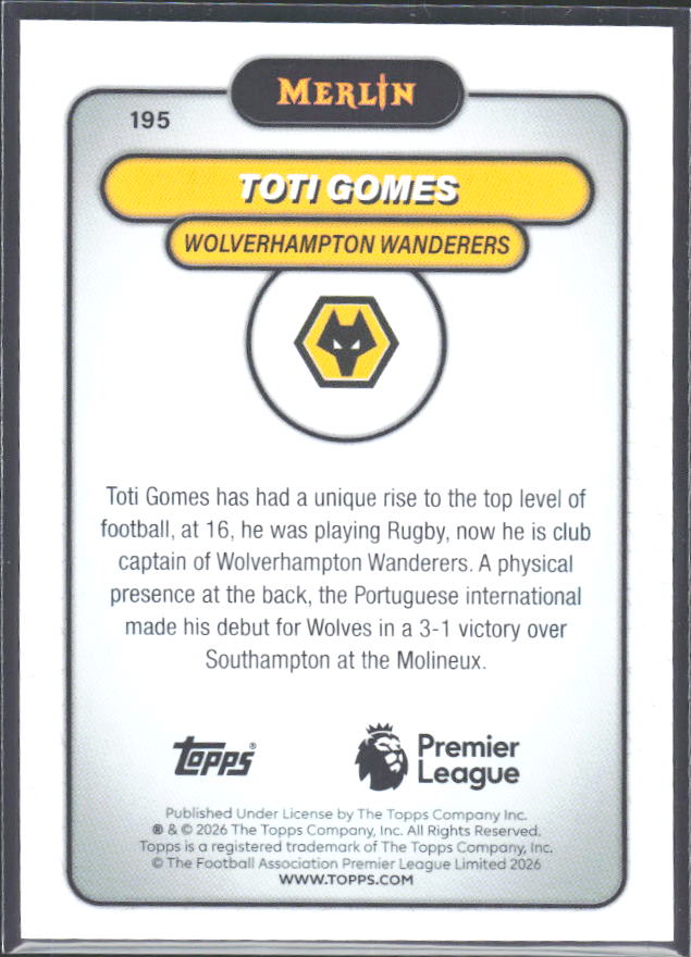 Toti Gomes 2026 Merlin Premier League #195 – baksida