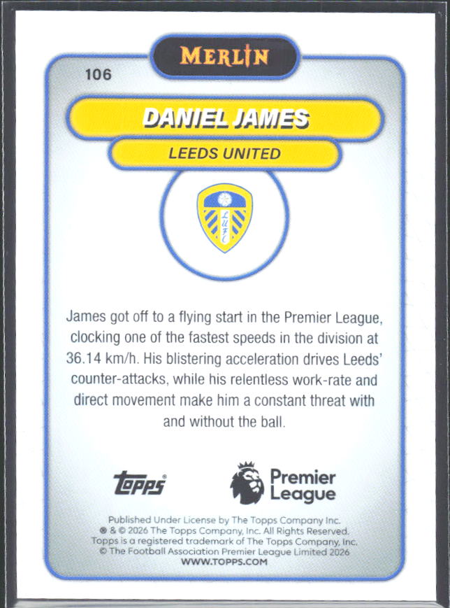 Daniel James 2026 Merlin Premier League #106 – baksida