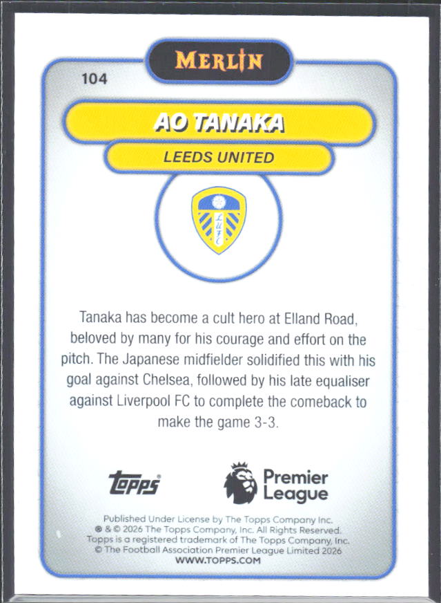 Ao Tanaka 2026 Merlin Premier League #104 – baksida