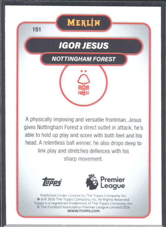Igor Jesus 2026 Merlin Premier League RC #151 – baksida