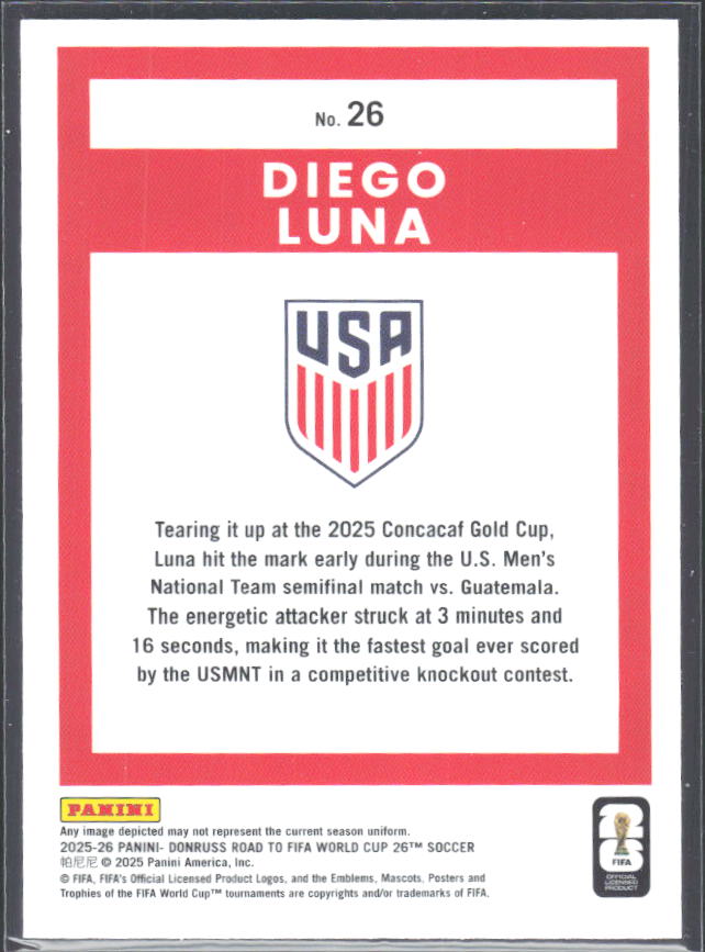 Diego Luna 2025-26 Donruss Road to FIFA WC Optic #26 – baksida