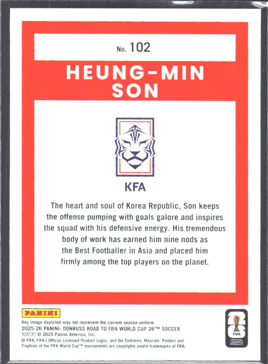 Heung-Min Son 2025-26 Donruss Road to FIFA WC #102 – baksida