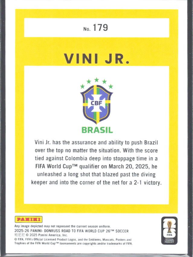 Vini Jr. 2025-26 Donruss Road to FIFA WC #179 – baksida