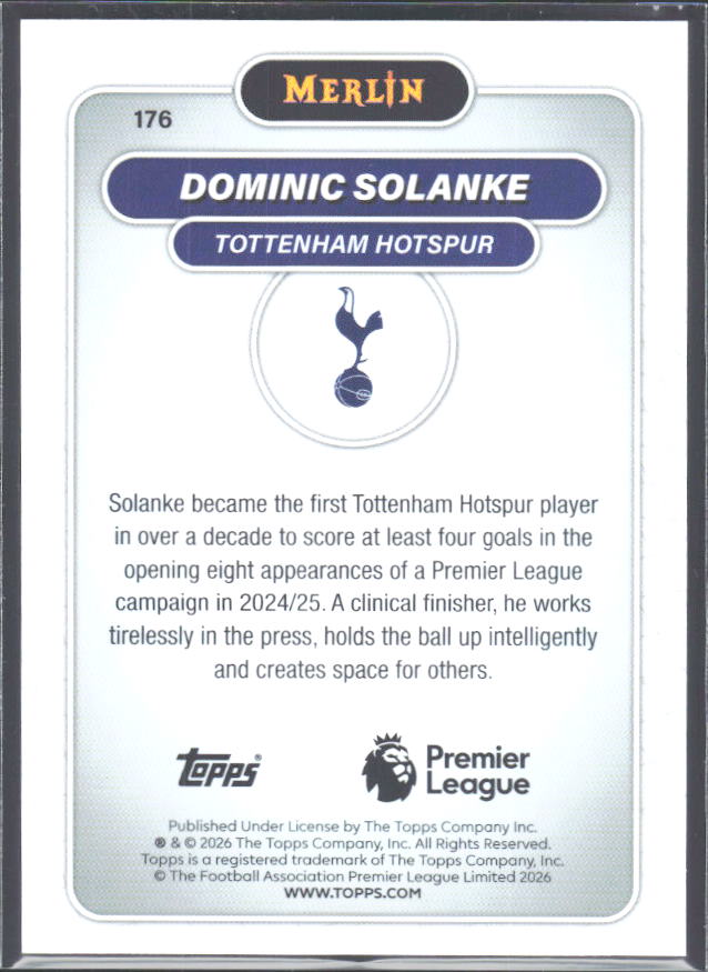 Dominic Solanke 2026 Merlin Premier League #176 – baksida