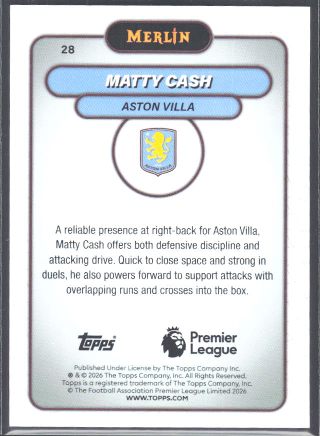 Matty Cash 2026 Merlin Premier League #28 – baksida