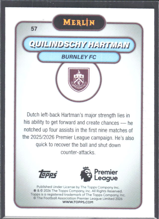 Quilindschy Hartman 2026 Merlin Premier League #57 – baksida