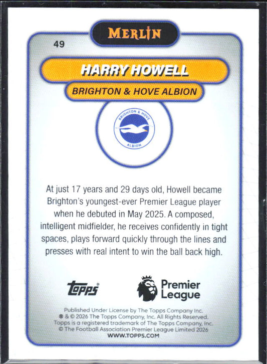 Harry Howell 2026 Merlin Premier League RC #49 – baksida