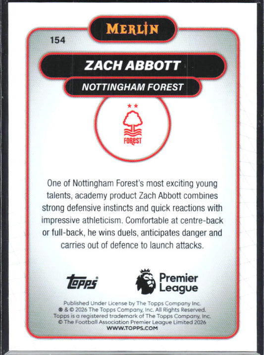 Zach Abbott 2026 Merlin Premier League RC #154 – baksida