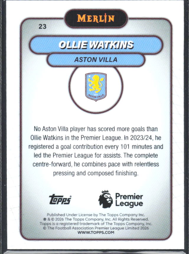 Ollie Watkins 2026 Merlin Premier League #23 – baksida